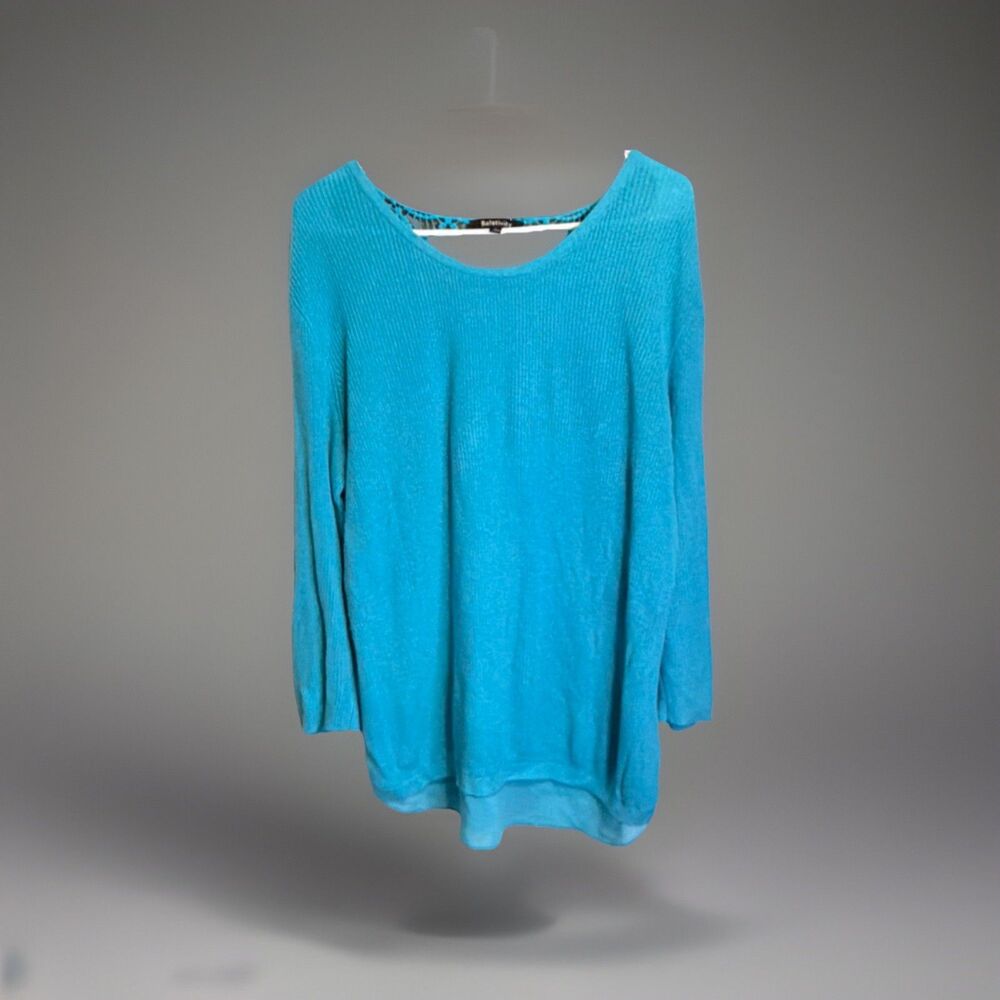 Relativity Blue Solid Knit Pullover Sweater Lace Back Scoop Neck Long Sleeve L